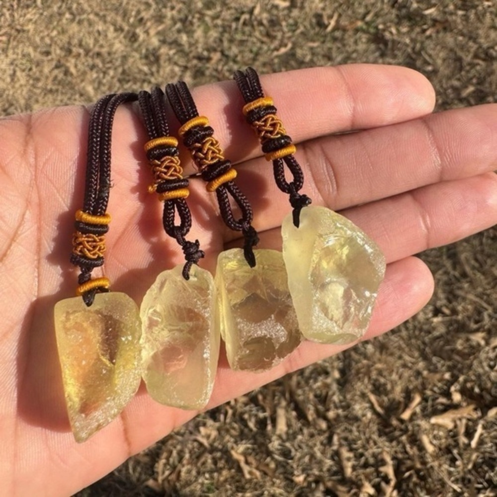 Raw Citrine Stone Pendant Long Necklace